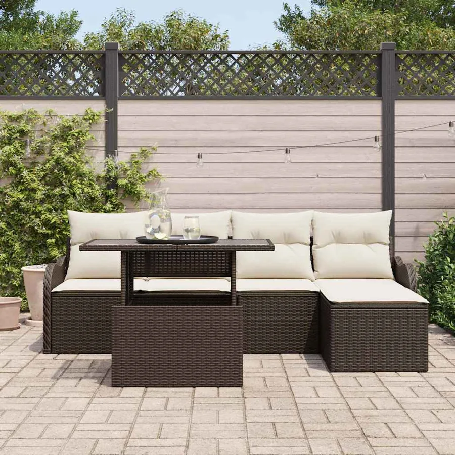 Ensemble de canapé de jardin 6 pcs Marron Polyrotin - 3