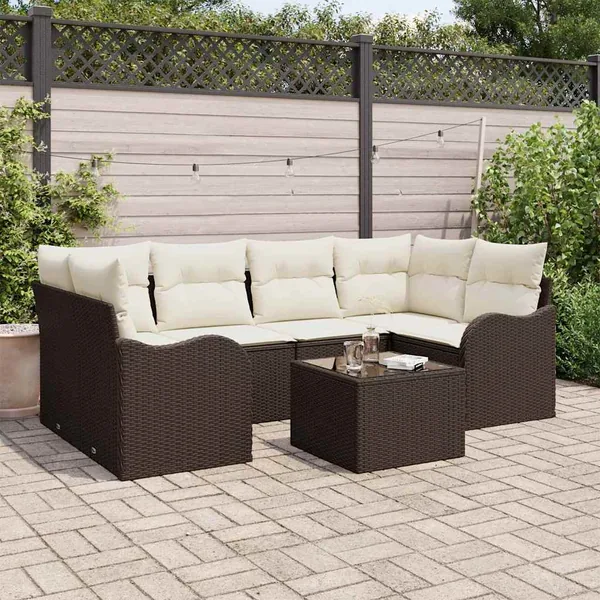 Ensemble de canapé de jardin avec coussin 7 pcs Marron et Crème