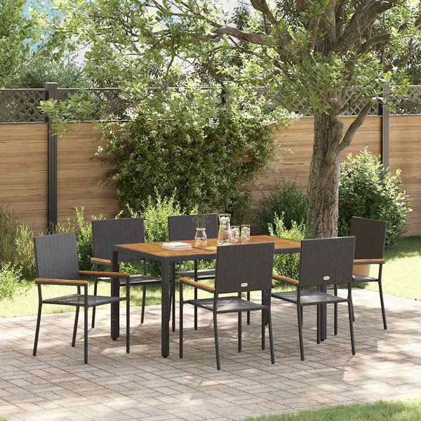 Ensemble de salle à manger pour jardin 7 pcs Noir polyrotin