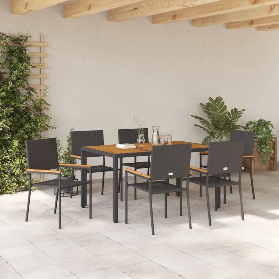 Ensemble de salle à manger pour jardin 7 pcs Noir polyrotin - 4