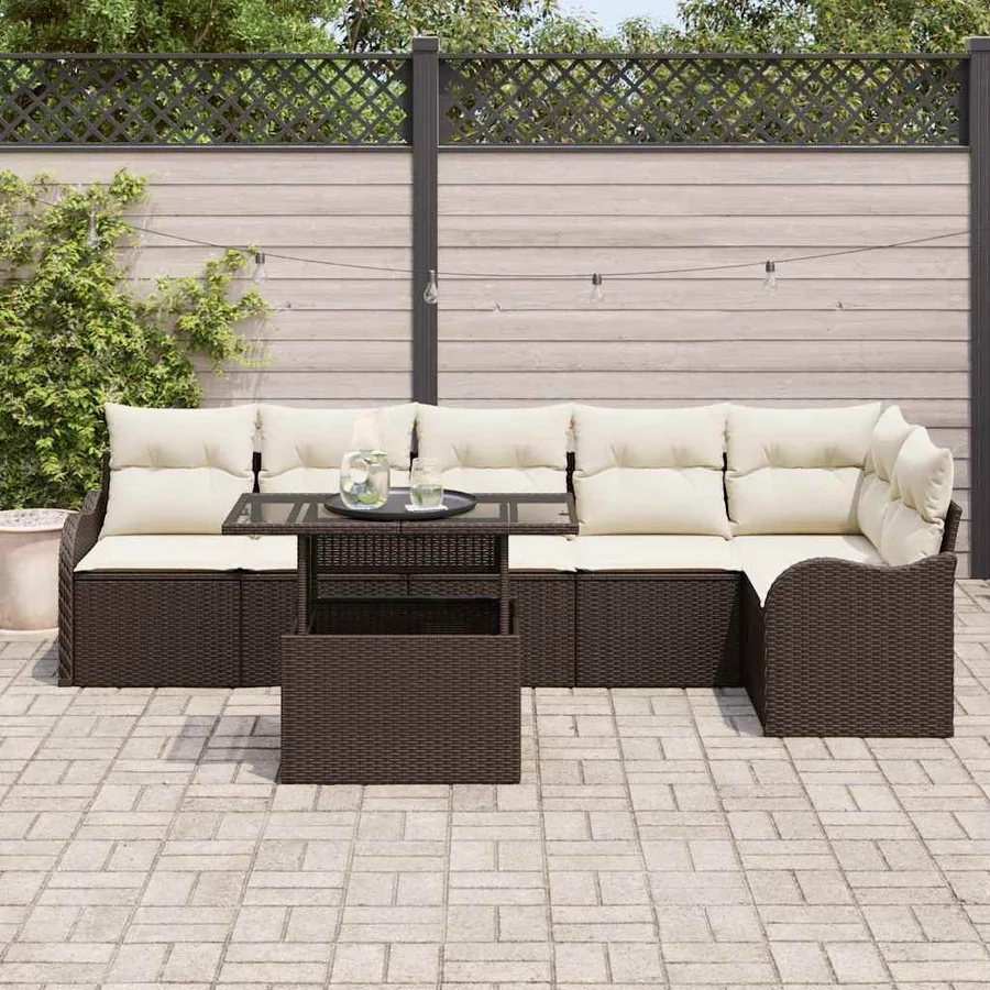 Ensemble de canapé de jardin 7 pcs Marron Poly Rattan - 3