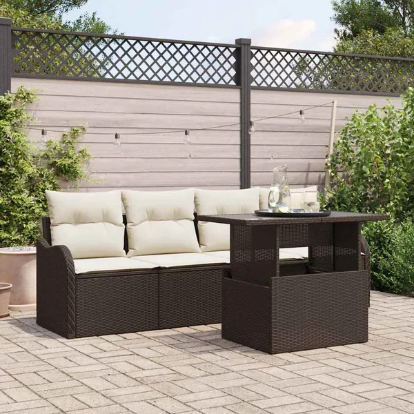 Ensemble de canapé de jardin 5 pcs Marron Poly Rattan