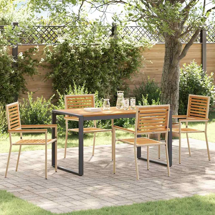Ensemble de salle à manger pour jardin 5 pcs Beige et Marron