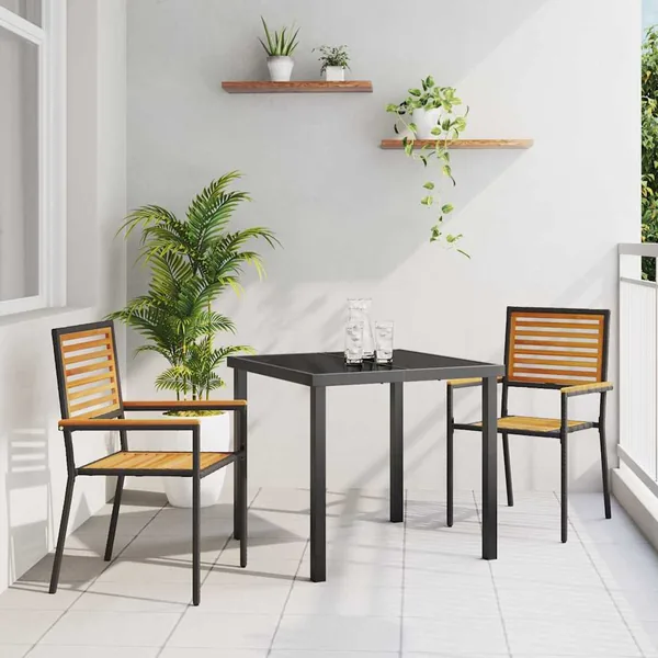Chaises empilables de jardin 2 pcs Marron et Noir