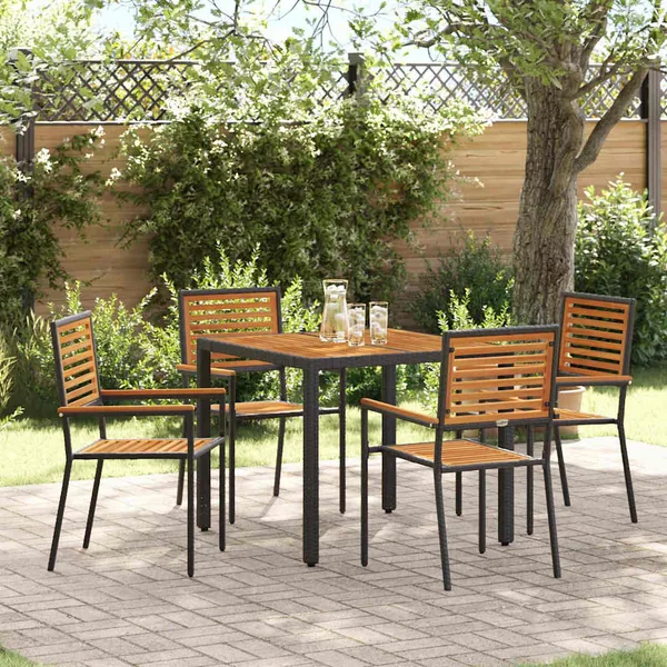Ensemble de salle à manger pour jardin 5 pcs Noir et Marron