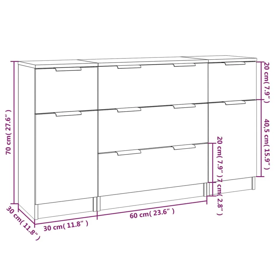 Ensemble de buffets 3 pcs Chêne sonoma Bois d'ingénierie - 7