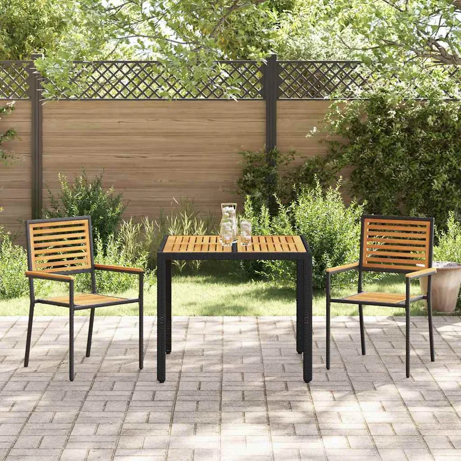 Ensemble de salle à manger pour jardin 3 pcs Noir et Marron - 4