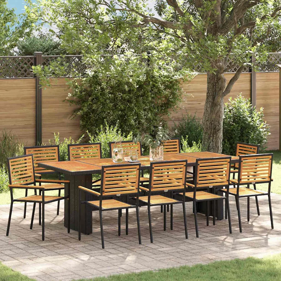 Ensemble de salle à manger pour jardin 11 pcs Noir et Marron