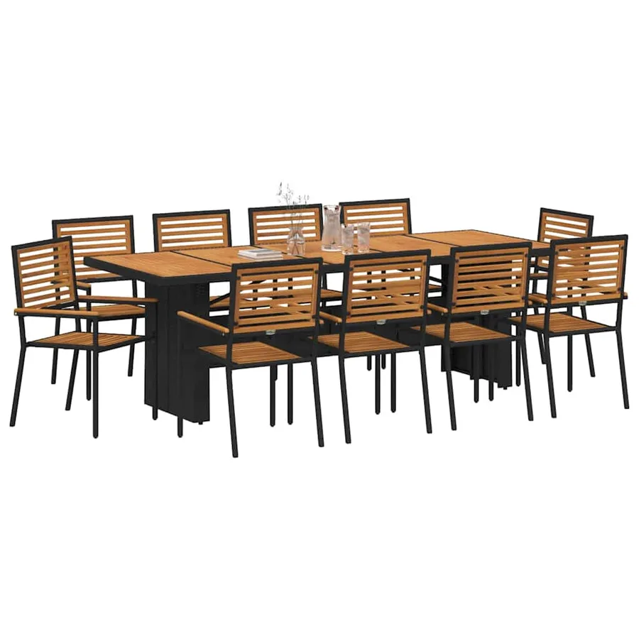 Ensemble de salle à manger pour jardin 11 pcs Noir et Marron - 3