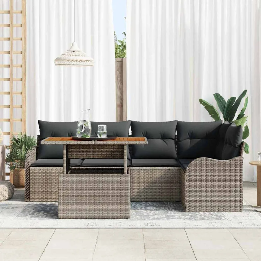 Ensemble de canapé de jardin avec coussin 6 pcs Gris polyrotin - 3