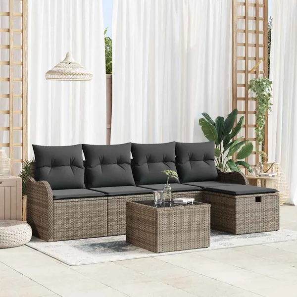 Ensemble de canapé de jardin avec coussin 6 pcs Gris polyrotin