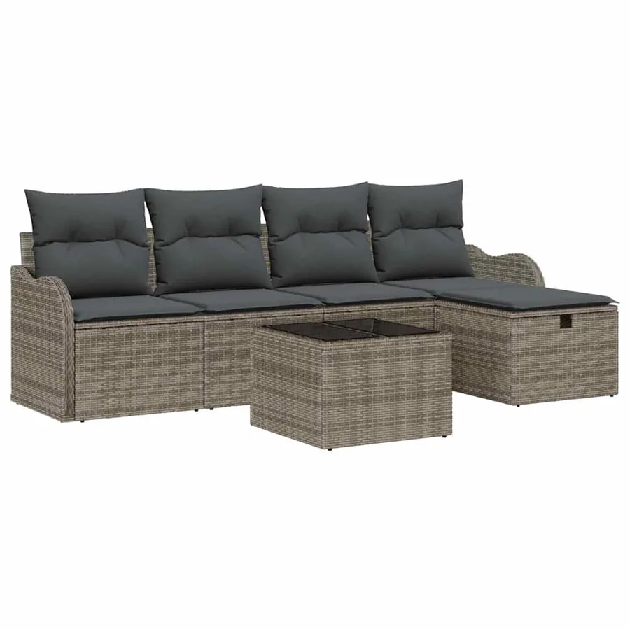 Ensemble de canapé de jardin avec coussin 6 pcs Gris polyrotin - 2