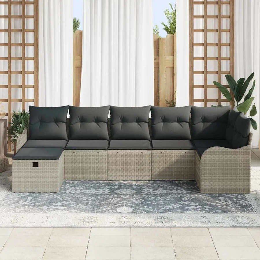 Ensemble de Canapés avec coussin Gris clair polyrotin - 3