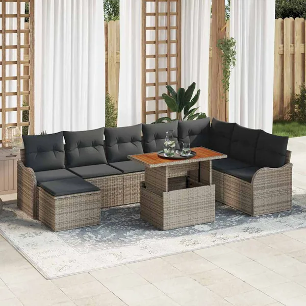 Ensemble de canapé de jardin avec coussin 9 pcs Gris