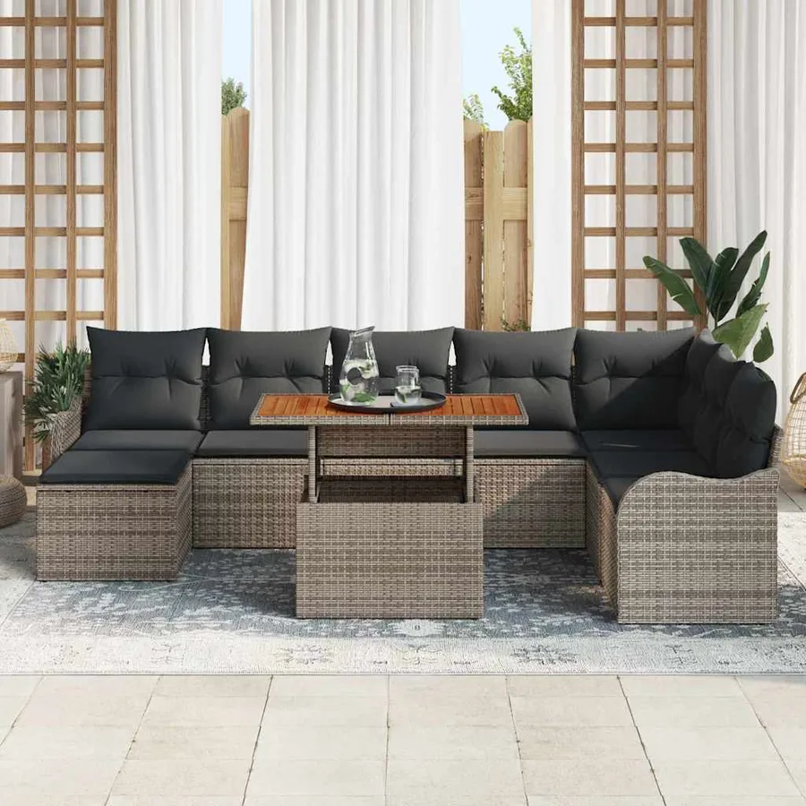 Ensemble de canapé de jardin avec coussin 9 pcs Gris - 3