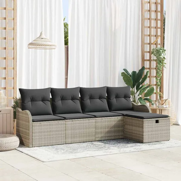 Ensemble de canapé de jardin 5 pcs Gris clair Poly rotin