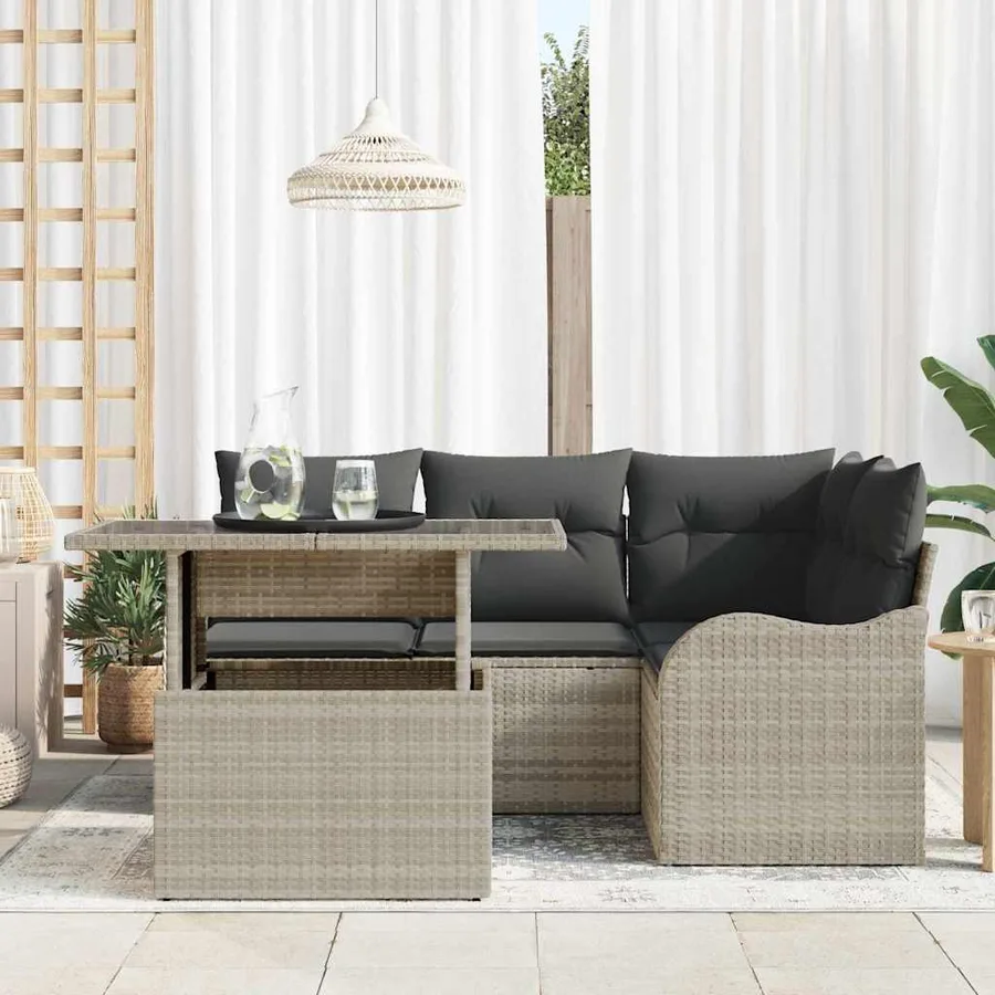 Ensemble de canapé de jardin 5 pcs Gris clair Poly Rattan - 3