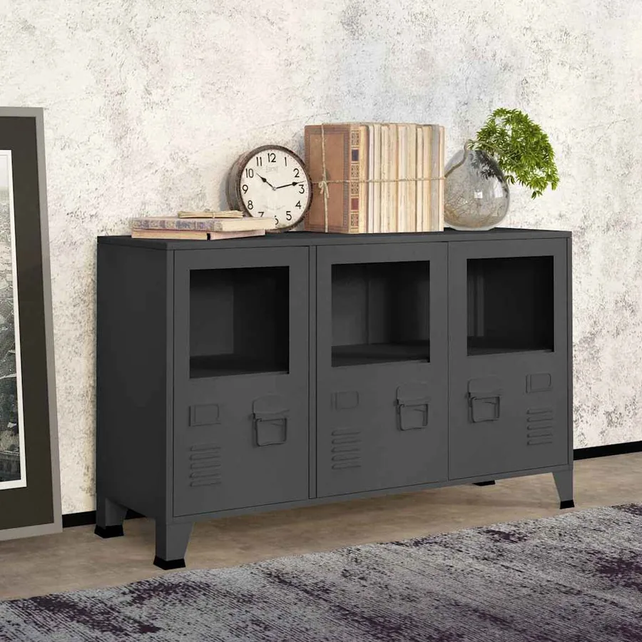 Buffet industriel Anthracite 105x35x62 cm Métal et verre