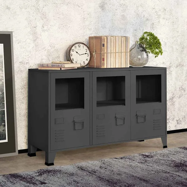 Buffet industriel Anthracite 105x35x62 cm Métal et verre