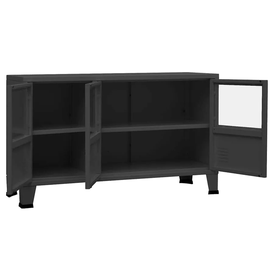 Buffet industriel Anthracite 105x35x62 cm Métal et verre - 6