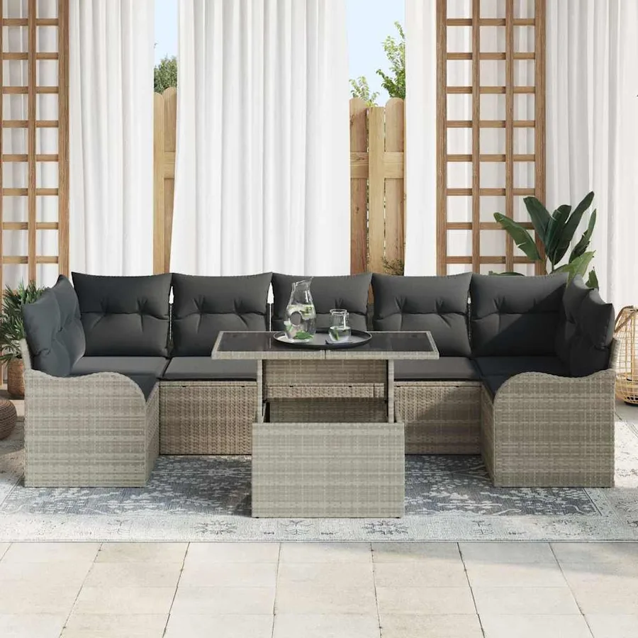 Ensemble de canapé de jardin 8 pcs Gris clair Poly Rattan - 3