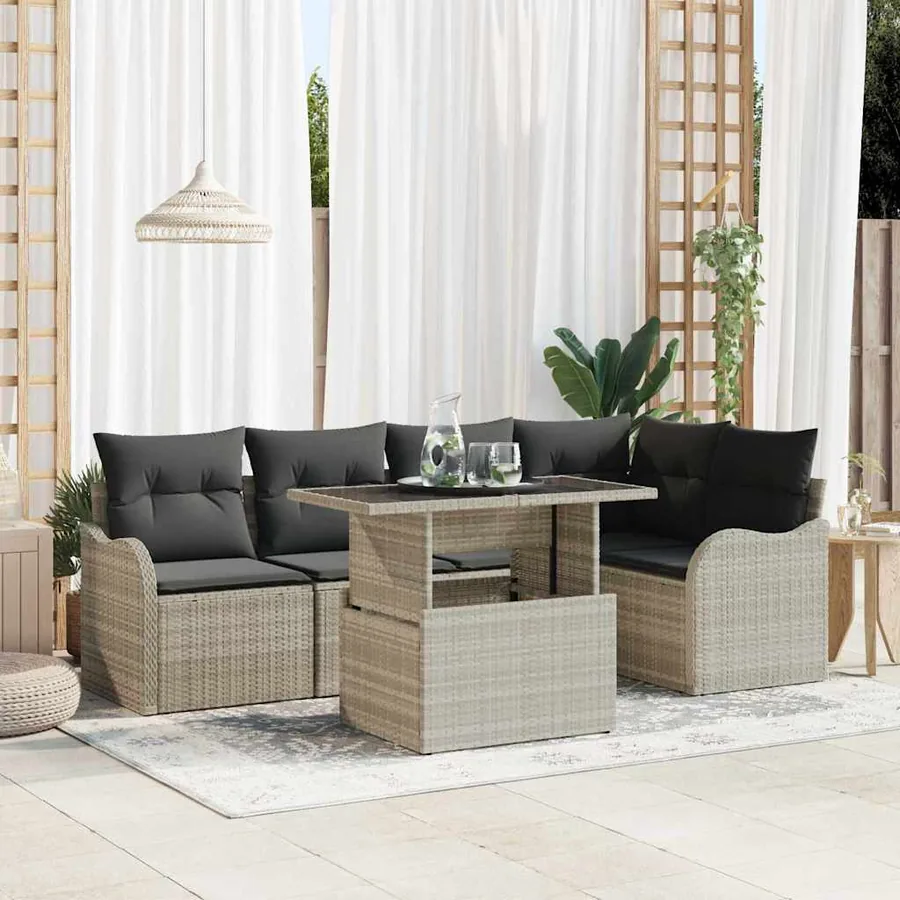 Ensemble de canapé de jardin 6 pcs Gris clair Poly Rattan