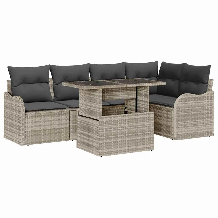 Ensemble de canapé de jardin 6 pcs Gris clair Poly Rattan - 2
