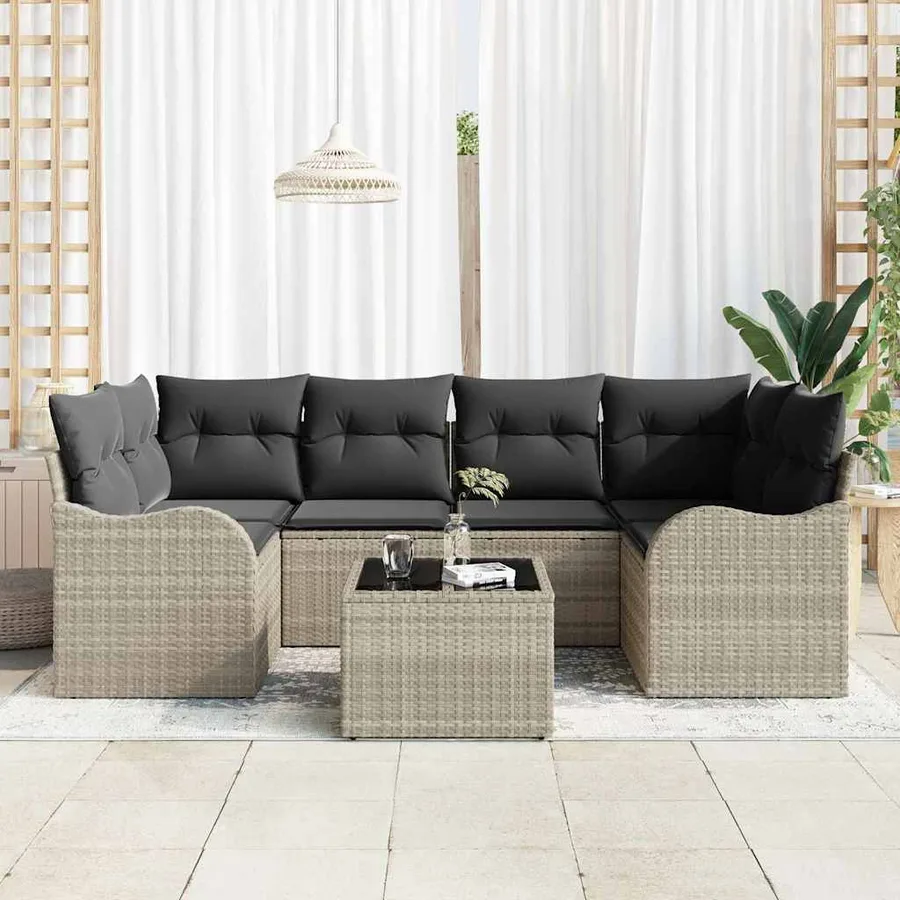 Ensemble de canapé de jardin 7 pcs Gris clair et gris foncé - 3