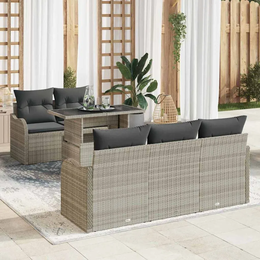 Ensemble de canapé de jardin 6 pcs Gris clair Poly Rattan
