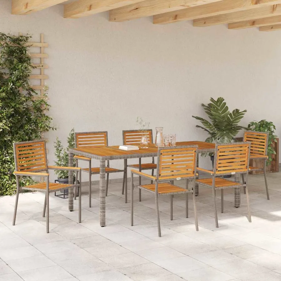 Ensemble de salle à manger pour jardin 7 pcs Gris et marron - 4
