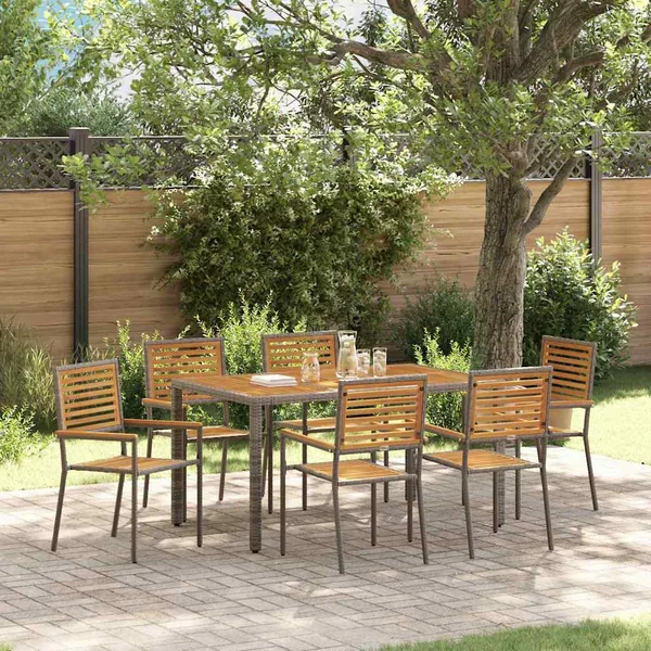 Ensemble de salle à manger pour jardin 7 pcs Gris et marron