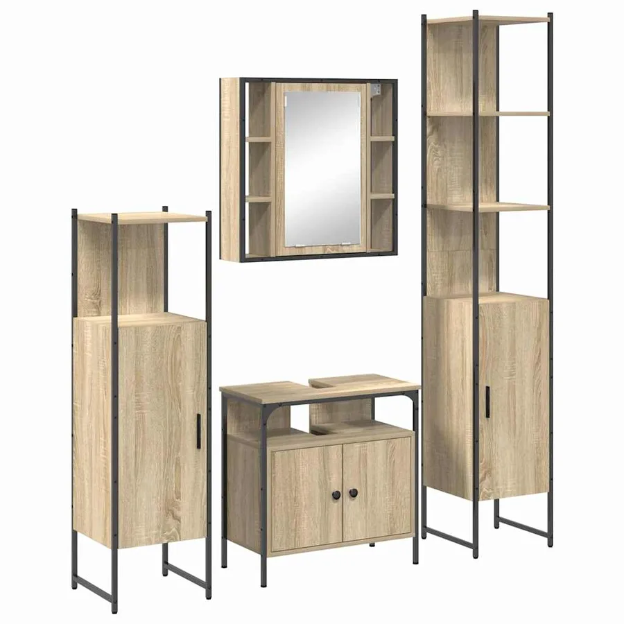 Ensemble de mobilier de salle de bain 4 pcs Chêne Sonoma - 2