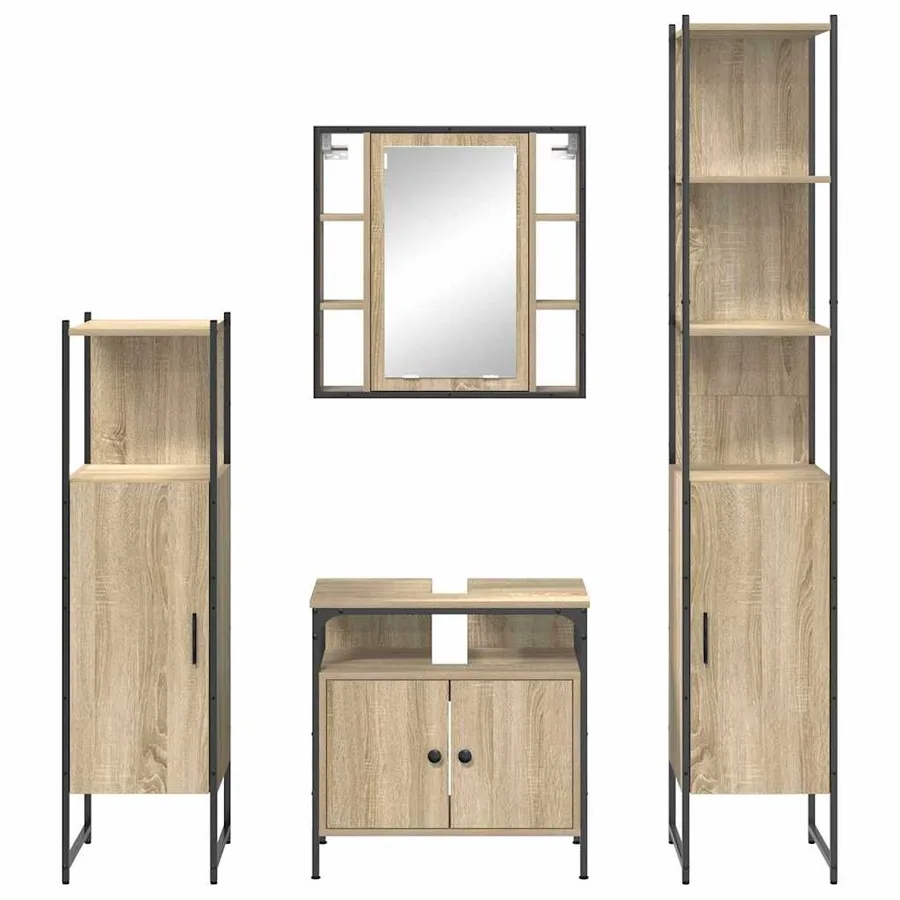 Ensemble de mobilier de salle de bain 4 pcs Chêne Sonoma - 9