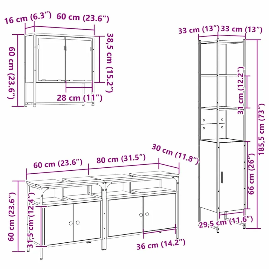 Ensemble de mobilier de salle de bain 4 pcs Chêne Sonoma - 14