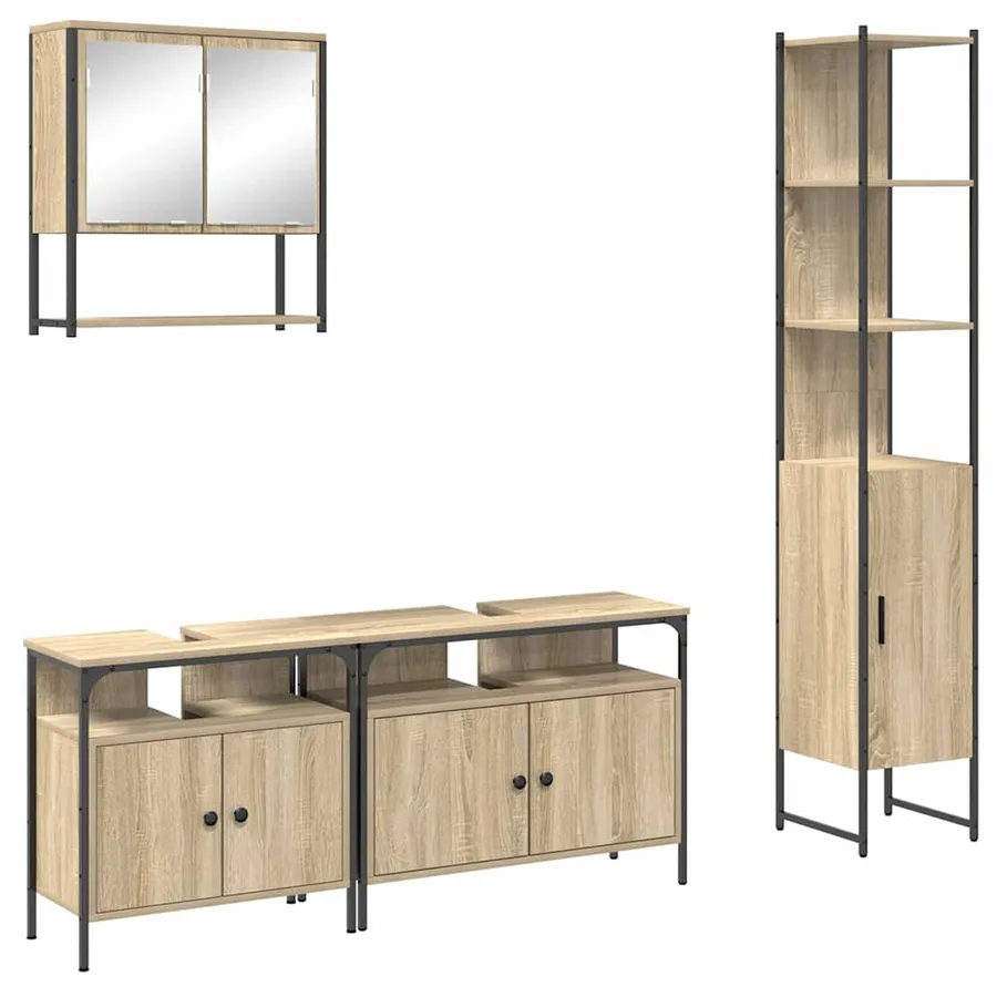 Ensemble de mobilier de salle de bain 4 pcs Chêne Sonoma - 2