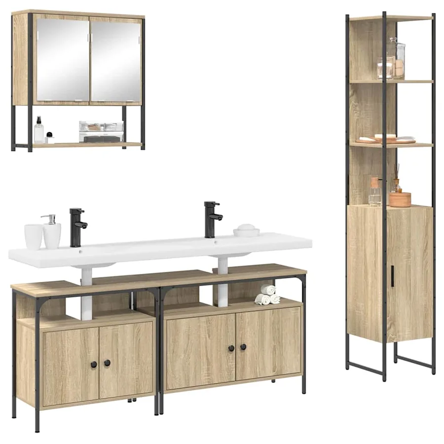 Ensemble de mobilier de salle de bain 4 pcs Chêne Sonoma - 3