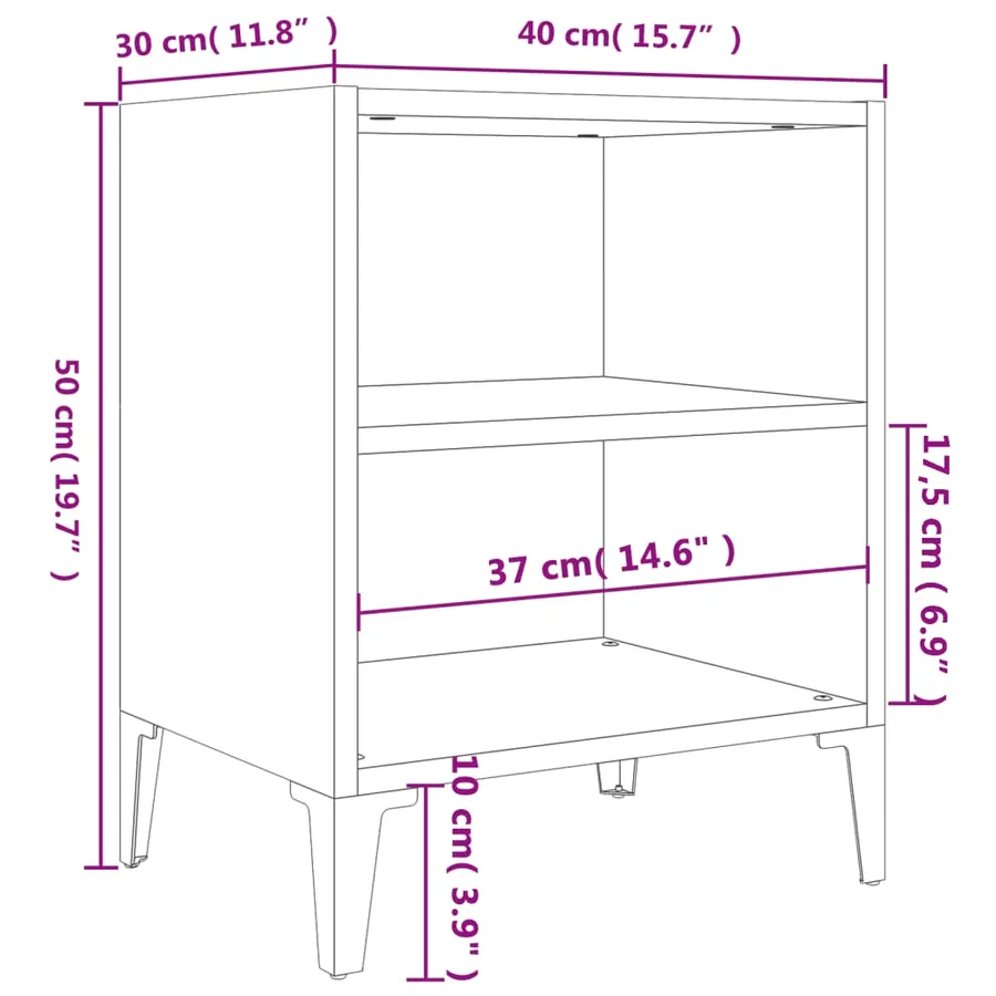 Table de chevet avec pieds en métal blanc brillant 40x30x50 cm - 6