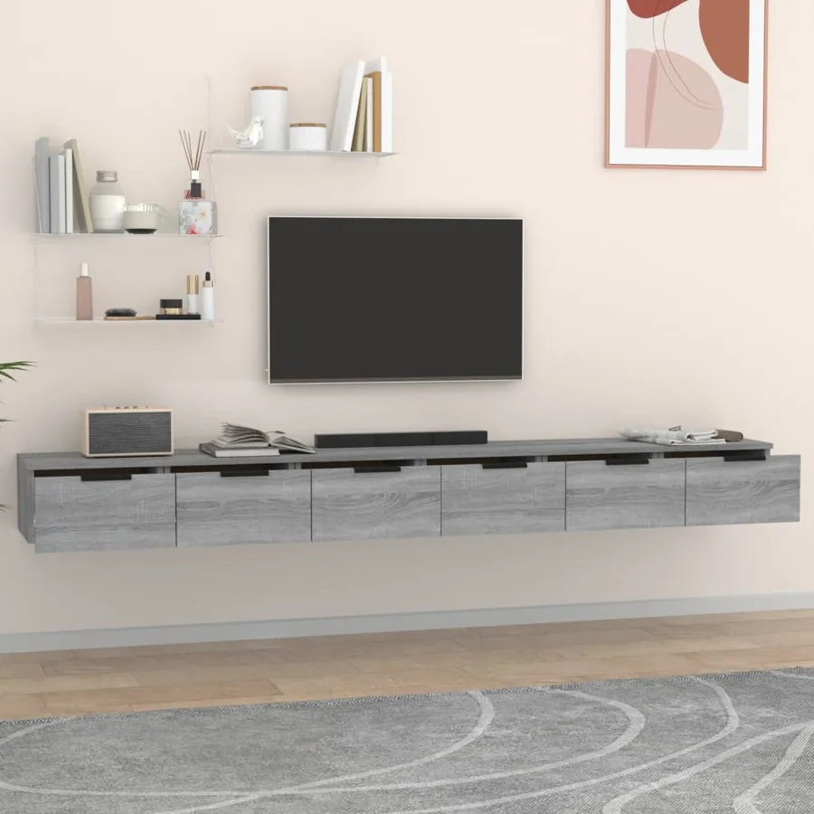 Armoires murales 2pcs Sonoma gris 102x30x20cm Bois d'ingénierie - 3