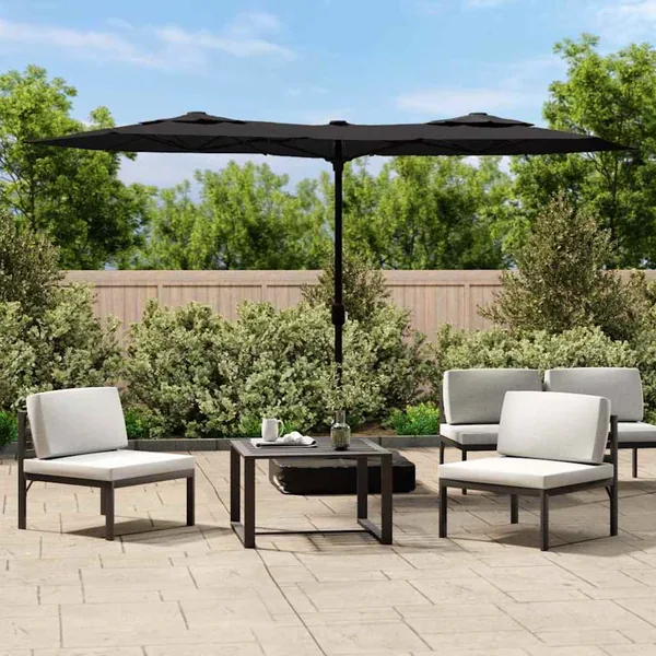 Parasol de jardin à double tête noir 316x145 cm