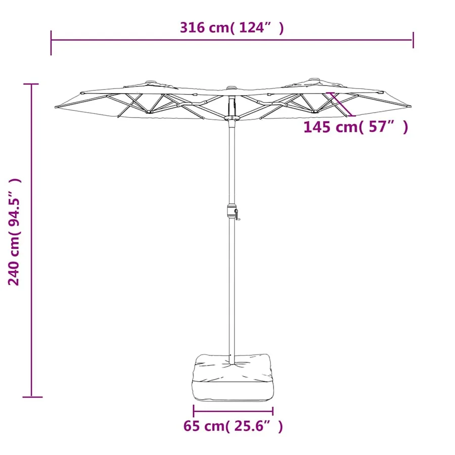 Parasol de jardin à double tête noir 316x145 cm - 8