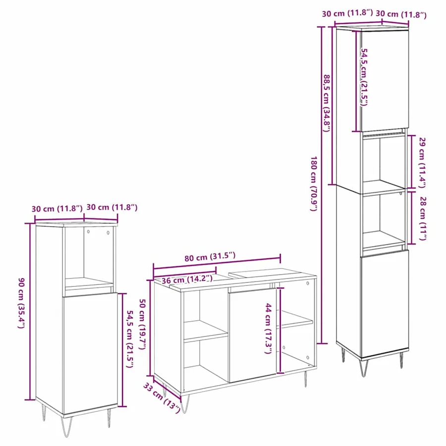 Ensemble de mobilier de salle de bain 3 pcs Chêne noir - 11