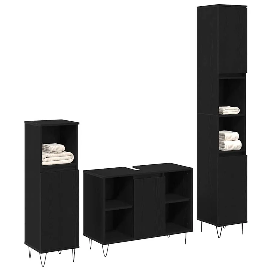 Ensemble de mobilier de salle de bain 3 pcs Chêne noir - 2