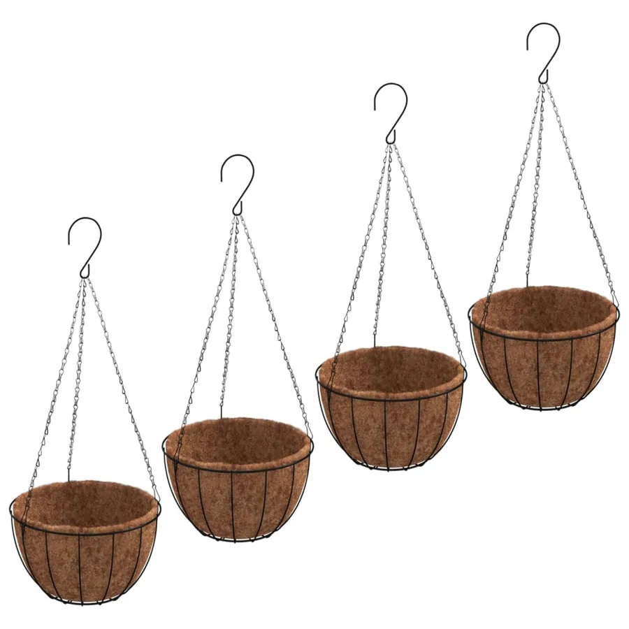 Jardinières suspendues 4 pcs avec doublure coco Noir Ø 30x52 cm - 2