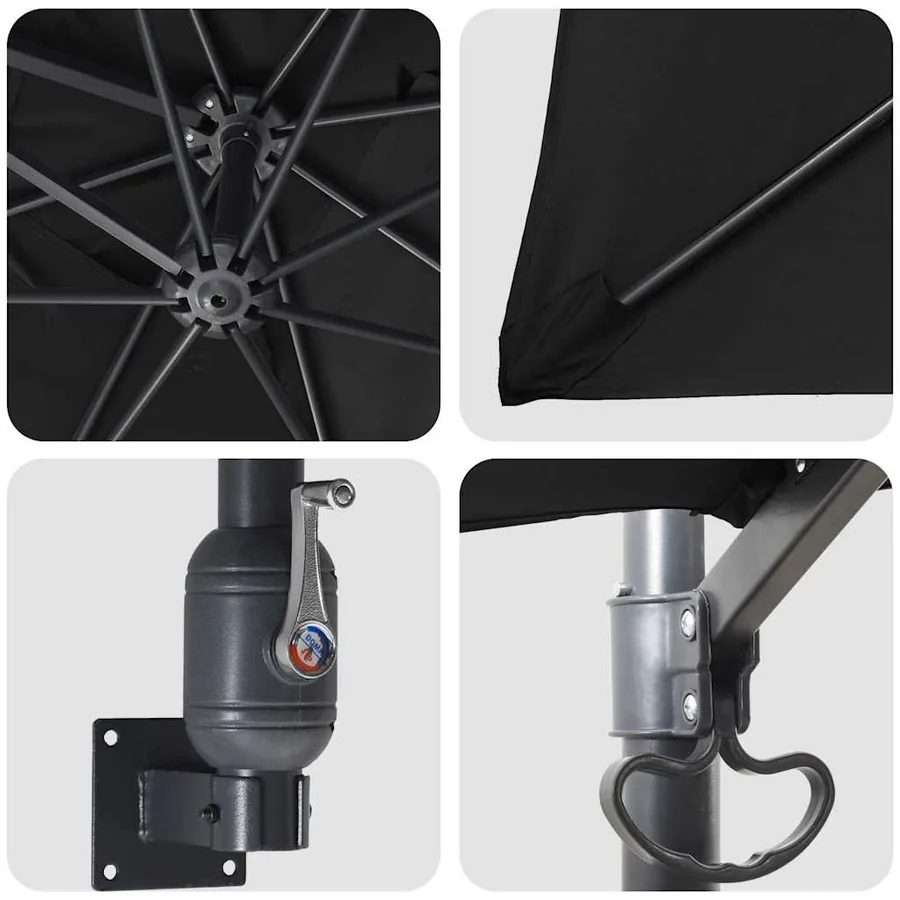 Parasol de jardin Noir 248,5 x 247,5 x 160 cm - 7