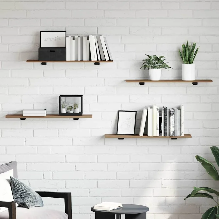 Étagère à livres 3 niveaux 4 pcs 80 x 20 x 1,5 cm Marron - 3