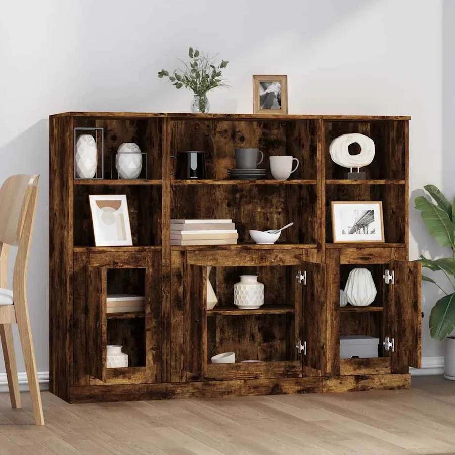 Buffets 3 pcs chêne fumé bois d'ingénierie - 3