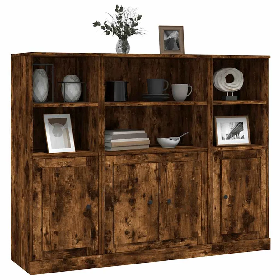 Buffets 3 pcs chêne fumé bois d'ingénierie - 4