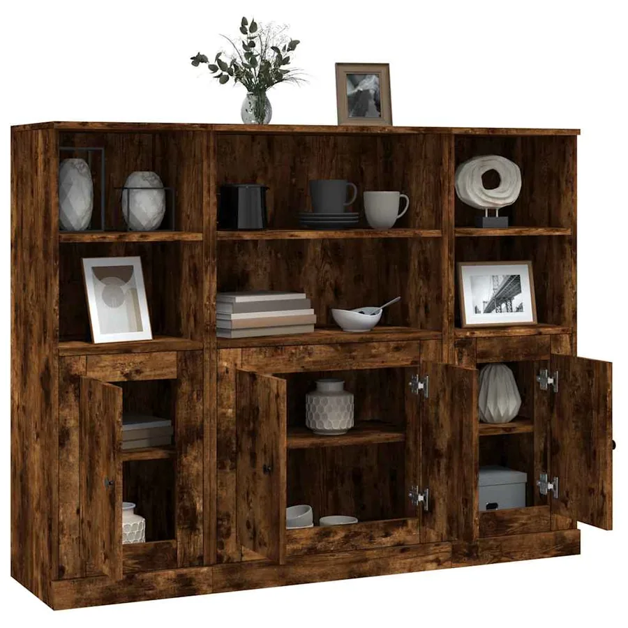 Buffets 3 pcs chêne fumé bois d'ingénierie - 5