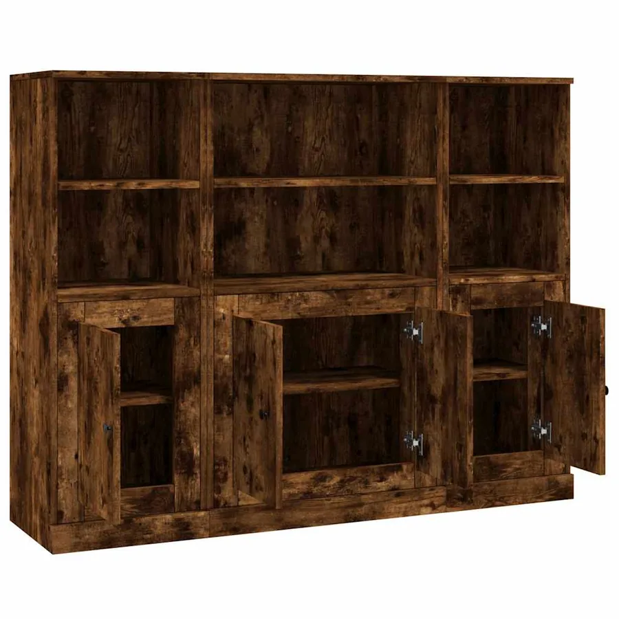 Buffets 3 pcs chêne fumé bois d'ingénierie - 6