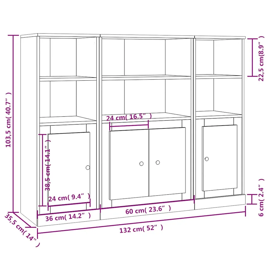 Buffets 3 pcs chêne fumé bois d'ingénierie - 8